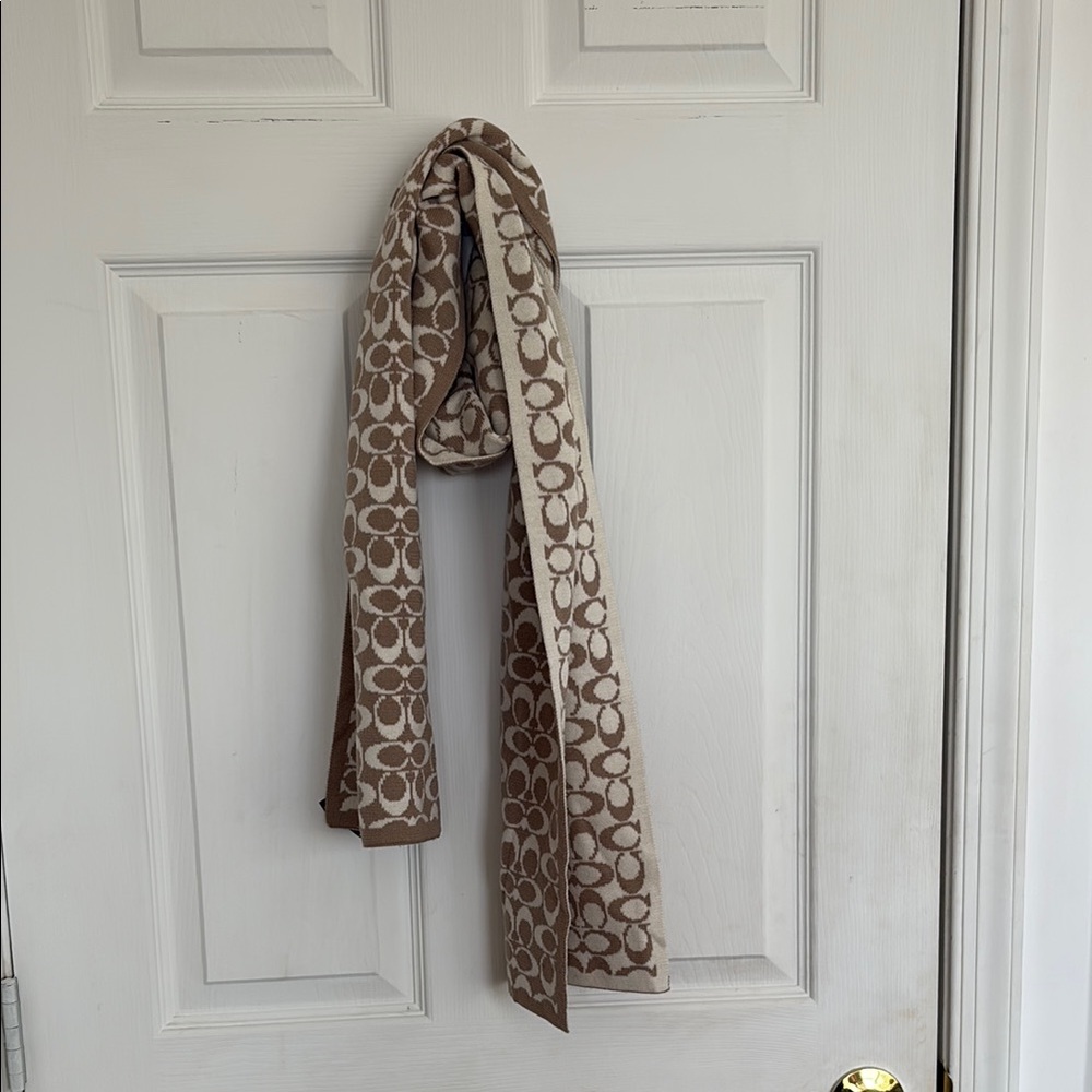 Cream and Tan Wool Coach Scarf